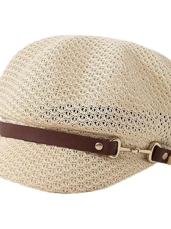 Women\'s Newsboy Cap Beret Breathable Mesh Sun Beach Hats Octagonal Hat Off-Whit main image 6